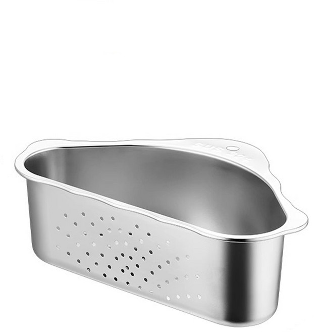 자칠 스테인리스 삼각형 싱크대 배수 바구니 물받이 선반 찌꺼기 필터 스펀지 수납함, 1개, 미디움