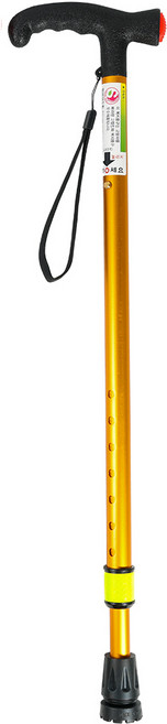 국산 노인지팡이 보조지팡이 튼튼하고 견고한 지팽이 미끄럼방지 지팡이 반사띠 7단길이조절, 금색, 1개