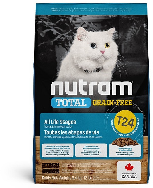 Nutram 貓飼料 無穀全能 均衡健康 專業理想 1.13kg 5.4kg, 1個, 紐頓 T24無穀貓鮭魚+鱒魚 2kg