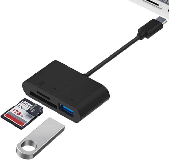아이엠듀 C타입 3 in 1 USB TF SD카드 리더기, 블랙, 2개