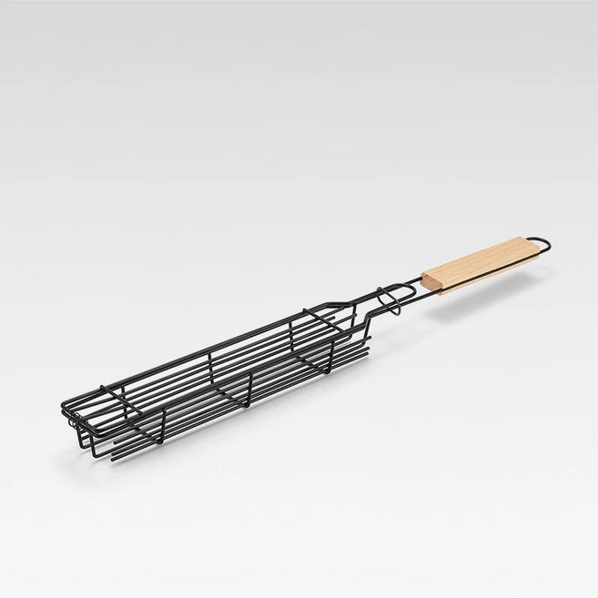 야외 캠핑용 바베큐 케이지 사각형 꼬치 바구니 나무 손잡이 고기 및 야채 튜브 도구, 1개