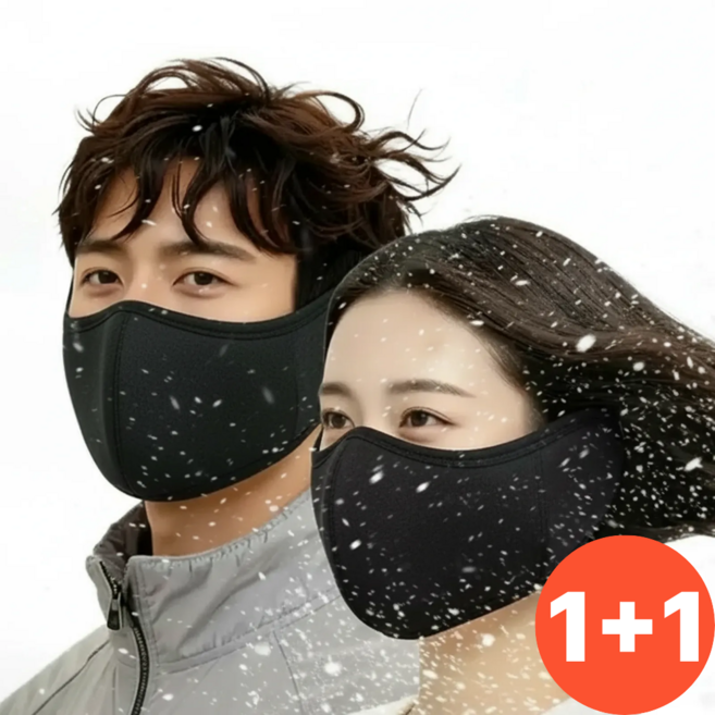 BLD 겨울 1+1 남자 여자 공용 방한 마스크 귀마개 일체형, 블랙+블랙