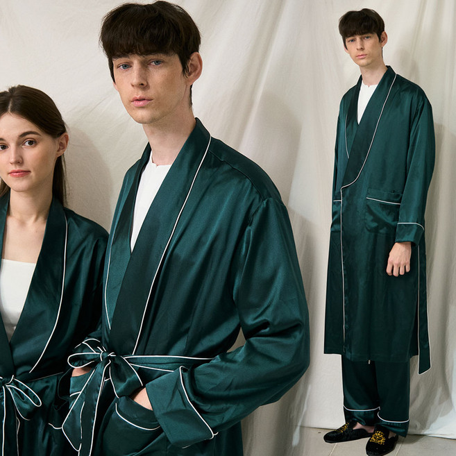 알콩단잠 ~120cm 롱 커플 로브 실크 새틴 결혼 선물 샤워 목욕 나이트 가운