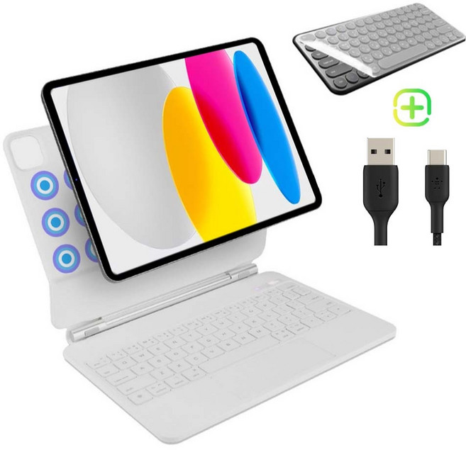 아이패드 에어7/6/5/4세대 프로 1/2/3/4/5/6/7/8세대 11/12.9/13인치 10/11세대 호환 매직 키보드 블루투스 한글각인 iPad Air/PRO 케이스나라, 화이트-한글 각인