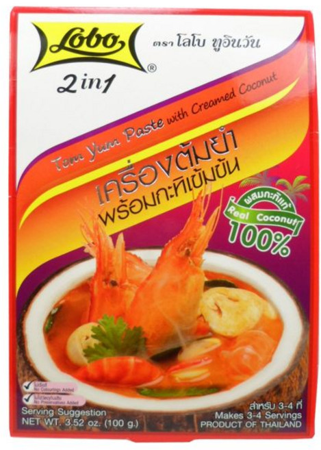 즉석 야채 스프 베지테리언 크림 코코넛 타이 클래식 허브 수프와 함께 로보 2n1 톰 얌 페이스트 무게 100g (3.52온스) X 4박스, 즉석 야채 스프 베지테리언 크림 코코넛 타이 클래식 허