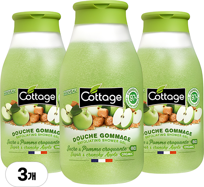 코티지 슈거 앤 크런치 애플 엑스폴리에이팅 샤워젤, 270ml, 3개