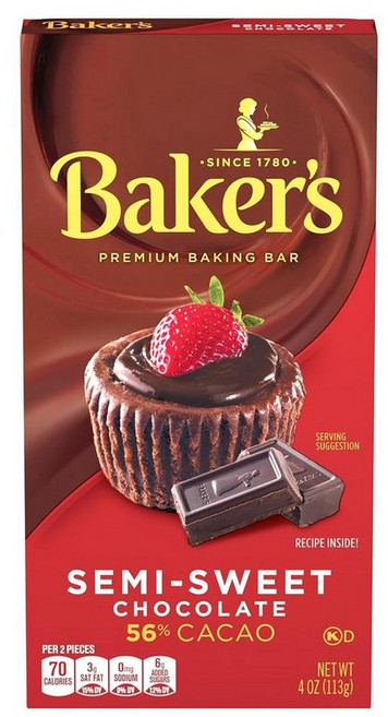 Baker's 카카오 함량 56%의 세미 스위트 프리미엄 베이킹 초콜릿 바, 113g, 1개