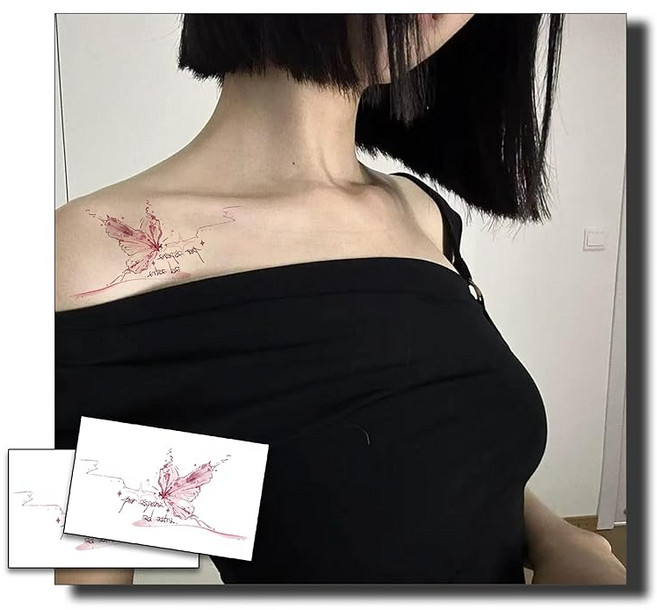 INKARTLINK 15일 지속 타투 스티커 나비 2매 세트 귀여워. 세련된 일시적인 바디 스티커 일시적인 타투 스티커 파티용 행사에 최적