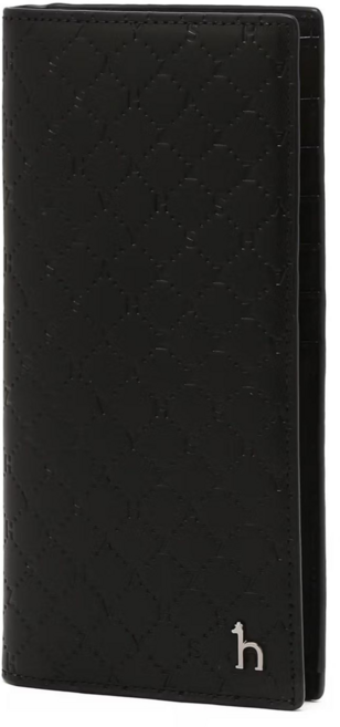 헤지스 남성 블랙 천연 소가죽 이니셜 로고 패턴 2단 장지갑