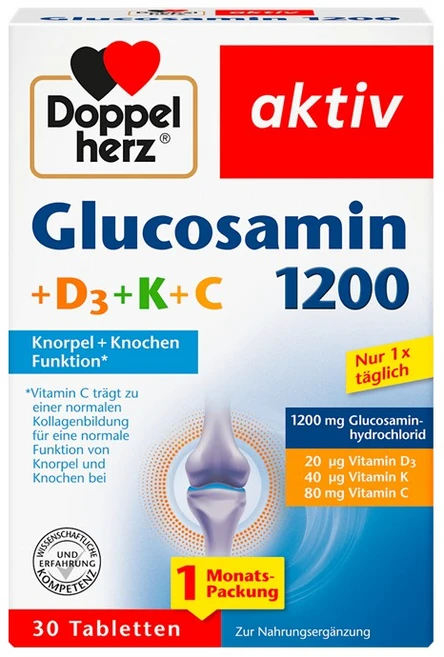 도펠헤르츠 글루코사민1200 비타민D3 비타민K 비타민C 30정 3개 (독일) Doppelherz aktiv Glucosamin 1200+D3+K+C - 쿠팡