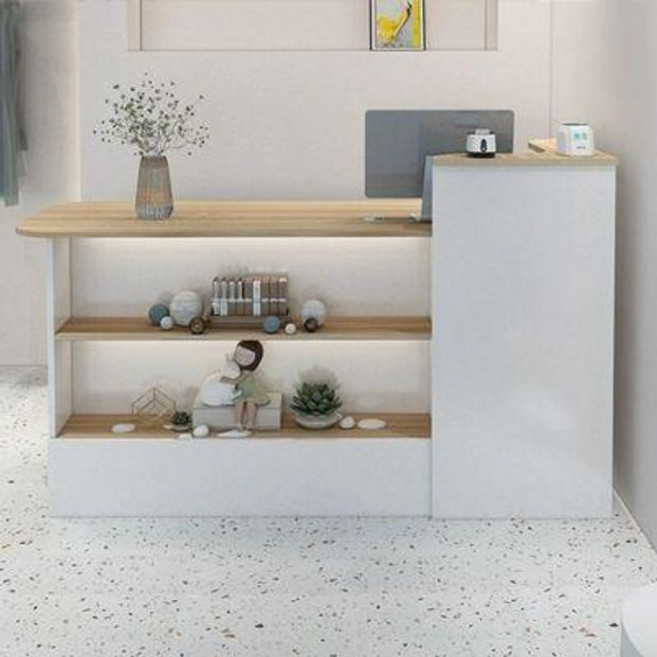 안내데스크 카운터 계산대 템버 인포테이블 미용실 로비, 금색 나무무늬 왼쪽 높이