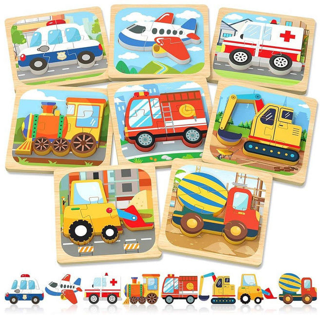 몬테소리 탈것 원목퍼즐 아기퍼즐 (8개입), 1개