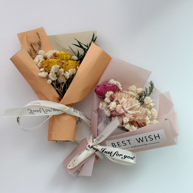 모소가 납골당 봉안당 추모 장식 부착식 프리저브드 드라이플라워 미니 꽃다발, 1개, 옐로우+핑크