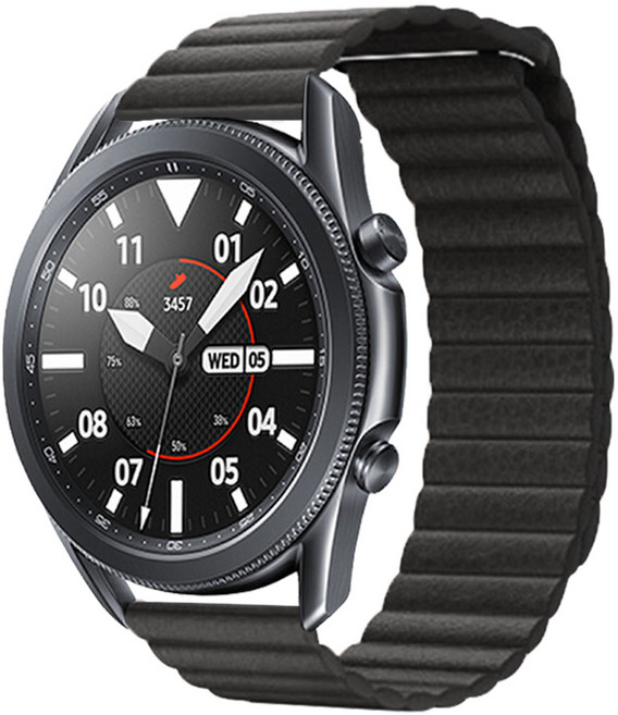 갤럭시 워치 기어 S3 S2 46mm 42mm 호환 시계줄 밴드 밀레니즈 가죽 레더 루프 자석 마그네틱, 1개, 블랙 20mm (상세페이지 모델명 참조)