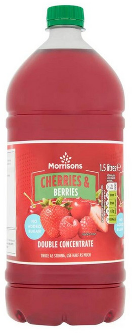 영국 모리슨 Morrisons Cherry & Berry Squash 노슈가 체리 & 베리 더블 농축 주스, 10개, 1.5L