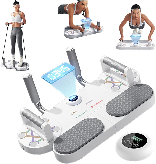 SUNNI 스마트 3in1 푸쉬업바 플랭크 보드 홈트레이닝 세트 (타이머 + 튜빙밴드), 1개, 흰색