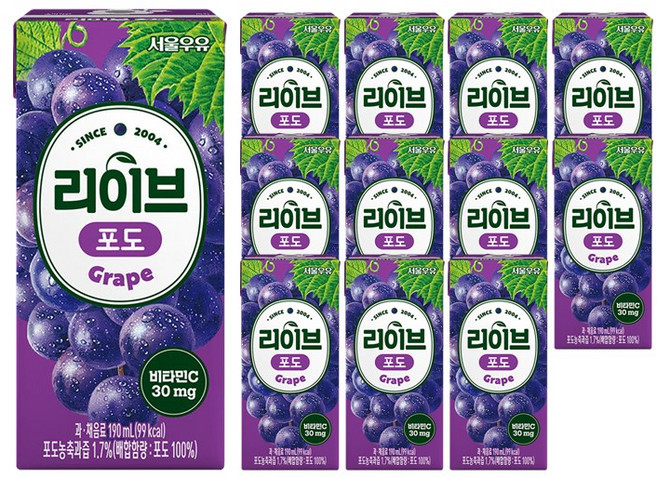 서울우유 리이브포도, 190ml, 12개