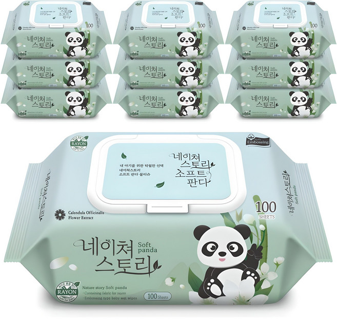 네이쳐스토리 소프트판다 아기물티슈 캡형, 40g, 100매, 10개