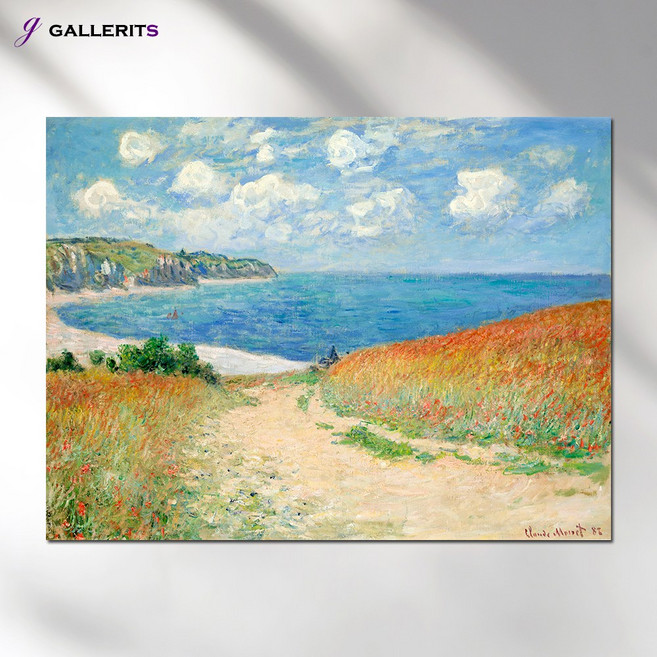 갤러리츠 모네 그림 푸르빌 밀밭 거실 명화 액자 집들이선물, 중형-55x40(가로x세로cm), 모네-25 푸르빌의 밀밭길, 프레임색상