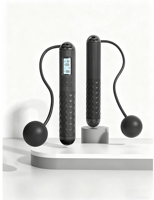 HZDMJ 스마트 줄넘기 실내 무선줄넘기 다이어트 헬스 줄없는무소음 줄넘기 스포츠 저소음 노라인 길이조절줄넘기, 1개, 블랙