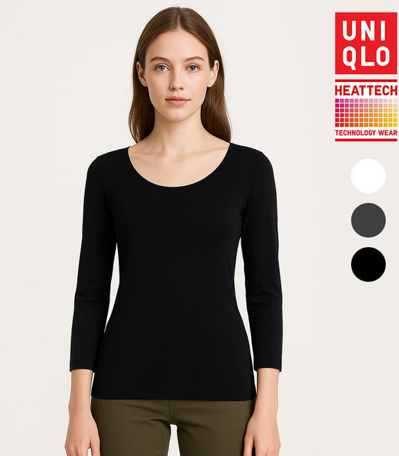 유니클로 여성 히트텍 U넥 T 8부 발열 보온 내의 내복