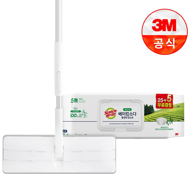 쓰리엠 대형 올터치 더블액션 막대걸레 + 베이킹소다 물걸레 청소포 마일드 25매 + 5매, 1세트