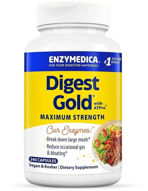 Enzymedica 다이제스트 골드 AT프로 맥시멈 스트렝스 엔자임 포뮬라 240정 아밀라아제 프로테아제 리파아제 및 락타아제를 포함한 14가지 주요 효소, 2개 - 쿠팡
