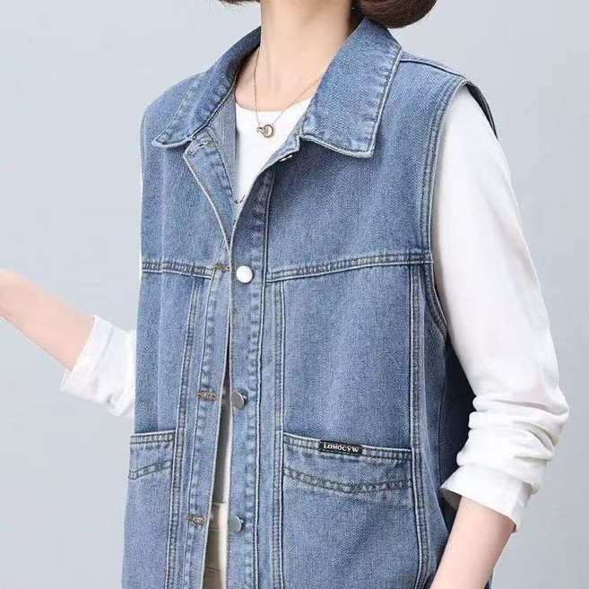 여성 데님 베스트 청자켓 조끼 빅포켓 민소매 나시 상의 가디건 NMF350