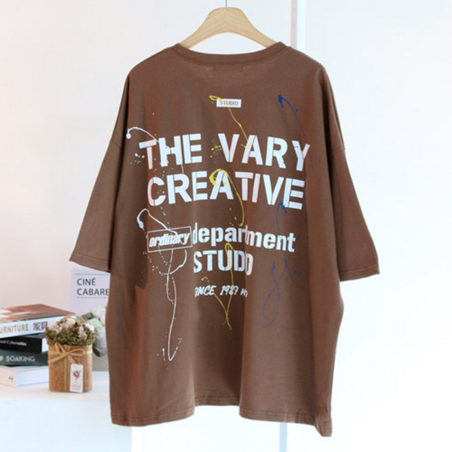 에스제이룩 여성용 디오페인팅박스 오버핏 빅사이즈 반팔티셔츠 국내제작