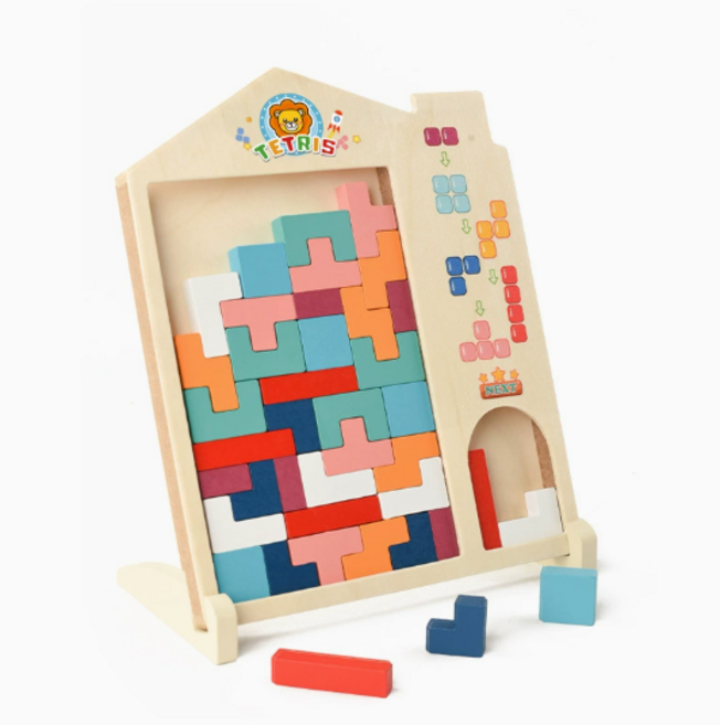 베베로지 유아 테트리스 퍼즐 창의력 두뇌발달 소근육 교구, 1세트, 원목