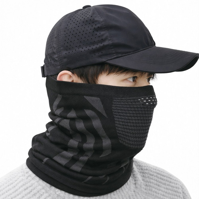 애프터러닝 스포츠 벨벳기모 고급 넥워머 바라클라바 남성, 블랙, 1개