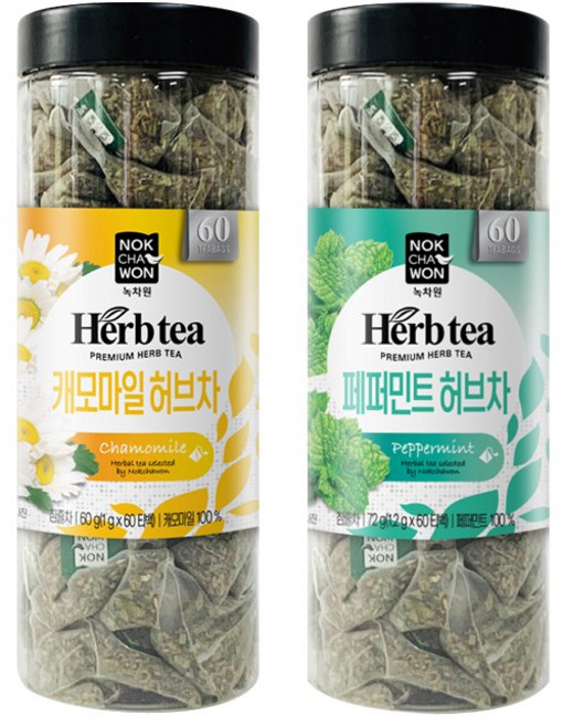 사무실대용량 허브티2종 (캐모마일허브차60T+페퍼민트허브차60T), 132g