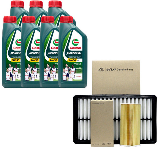 싼타페TM 디젤 엔진오일 캐스트롤 마그네틱 5W30 7리터 순정 오일필터 에어필터, 1개