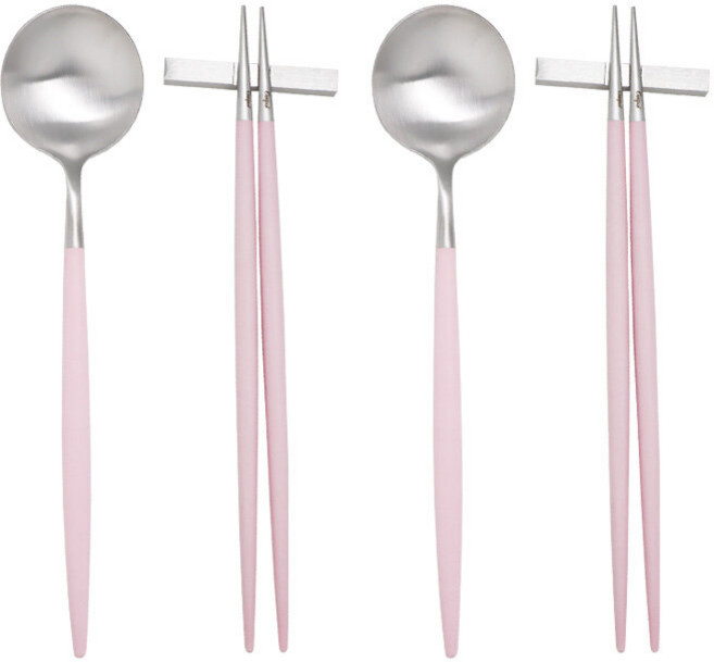 큐티폴 고아 핑크 디너 한식 2인세트(수저2/젓가락세트2), 1세트, 수저젓가락