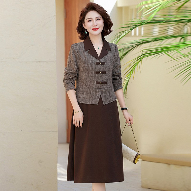 POMTOR 중년 엄마옷 여성 봄 가을 하객룩 빅사이즈 롱 원피스