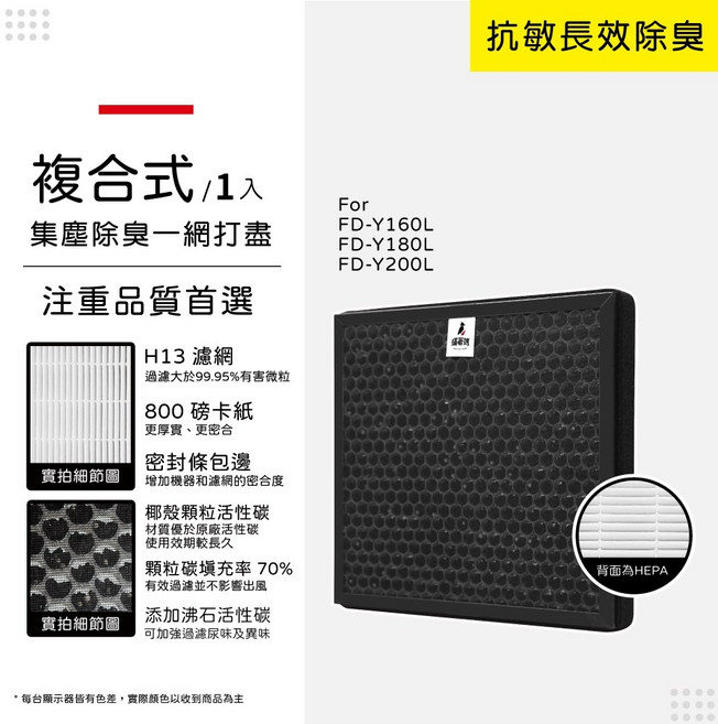 蟎著媽 適用 3M FD-Y160L FD-Y180L FD-Y200L Y200-F 空氣清淨機 濾網, 1個, Y200COM-TW*1