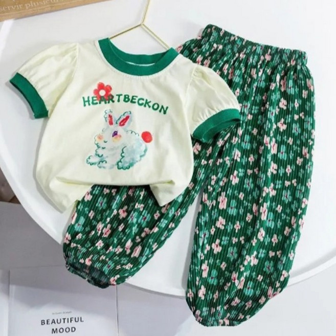 [앙디] O상하복 동화속토끼 (OC071) / (반팔티+냉장고바지)_(아동복 여아용의류 린넨 여름 세트 맨투맨 반바지 여아티셔츠 여아냉장고바지 고쟁이)