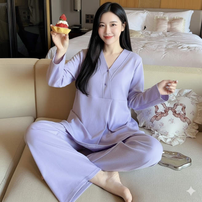 슬루아 코지 수유잠옷 상하세트 여성홈웨어 임산부 부드러운 파자마 임부복