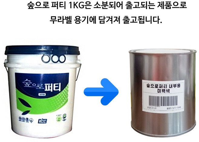 KCC 숲으로 퍼티 내부용 1kg(소량 재포장) 핸디코트 보수 목재 합판 빠데 MDF DIY, 백색, 1kg, 1개