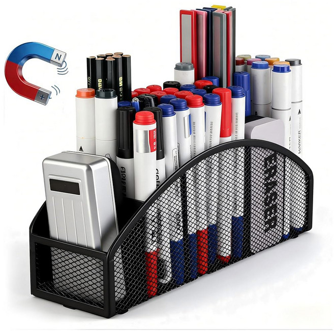 BEILITEMAG 헤비 듀티 마그네틱 저장 홀더 5 슬롯 마그네틱 마커 저장 랙 화이트보드 사물함 작업장용 10인치 대형 마그네틱 펜 홀더 1팩