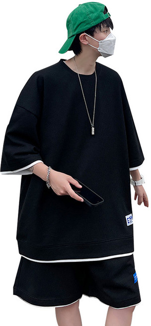 KDNC 여름 오버핏 반팔티 반바지 트레이닝 세트 남녀공용 운동복 상하세트