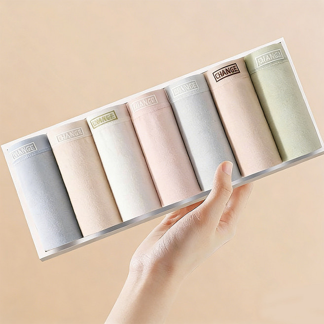 Angharad 純棉中腰內褲 7件組 一周穿搭輕薄透氣 親膚舒適多色組合, 4條裝 白色+膚色+粉色+綠色,M 30-42kg