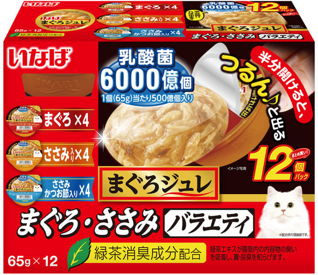 이나바 마구로쥬레 유산균 고양이 간식 캔 사료, 12개, 65g