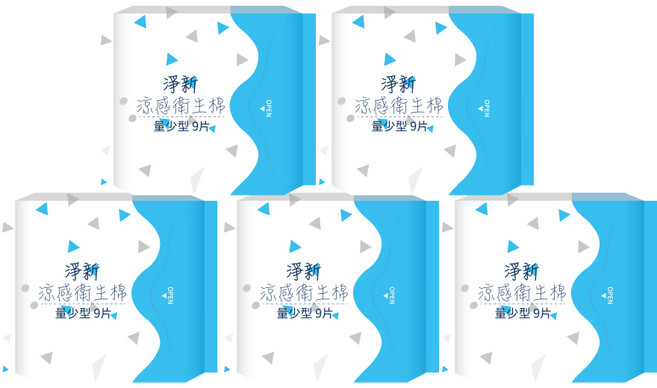 淨新 涼感衛生棉量少型 棉柔瞬吸乾爽 呵護私密肌膚, 5個, 9片, 小型