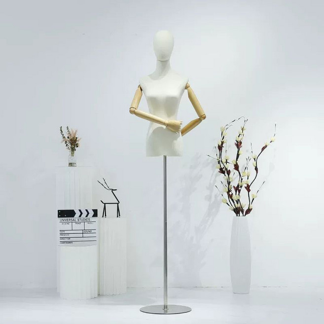 여성 상반신 관절마네킹 매장 피노키오 전신 디스플레이, 1개, 우드색플라스틱손잡이실버원판헤드