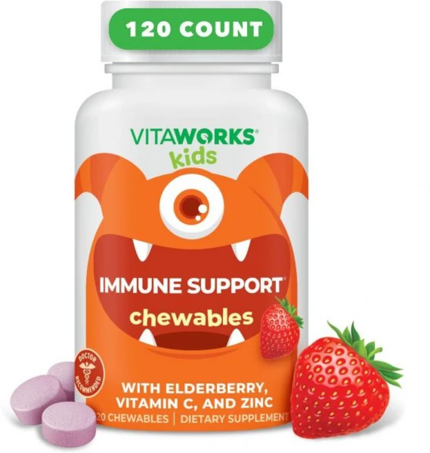 Kids Elderberry With Zinc and Vitamin C - Support Supplement Chewable Tablets - Tasty Natural Mixe, 1개, 120정 - 쿠팡