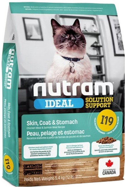 nutram 成貓用 I19 專業理想系列 三效強化貓糧, 1袋, 5.4kg, 雞肉 + 鮭魚