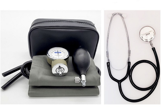 야마수 수동혈압계 청진기 세트 아네로이드 메타혈압계 500+양면청진기 120, 1개, 상품상세페이지 참조