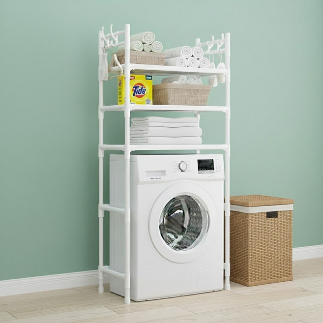 아이위크 드럼 일반 세탁기 위 선반 건조기 다용도실 베란다 선반, 3단, 화이트