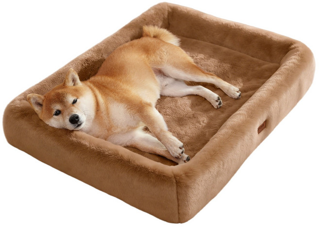 EMME 융털 도그하우스 3D 입체 디자인 따뜻하고 물림에 강한 스폰지 패드 탈부착 및 세척 가능 대형견 중형견 소형견 적용, 1개, Brown